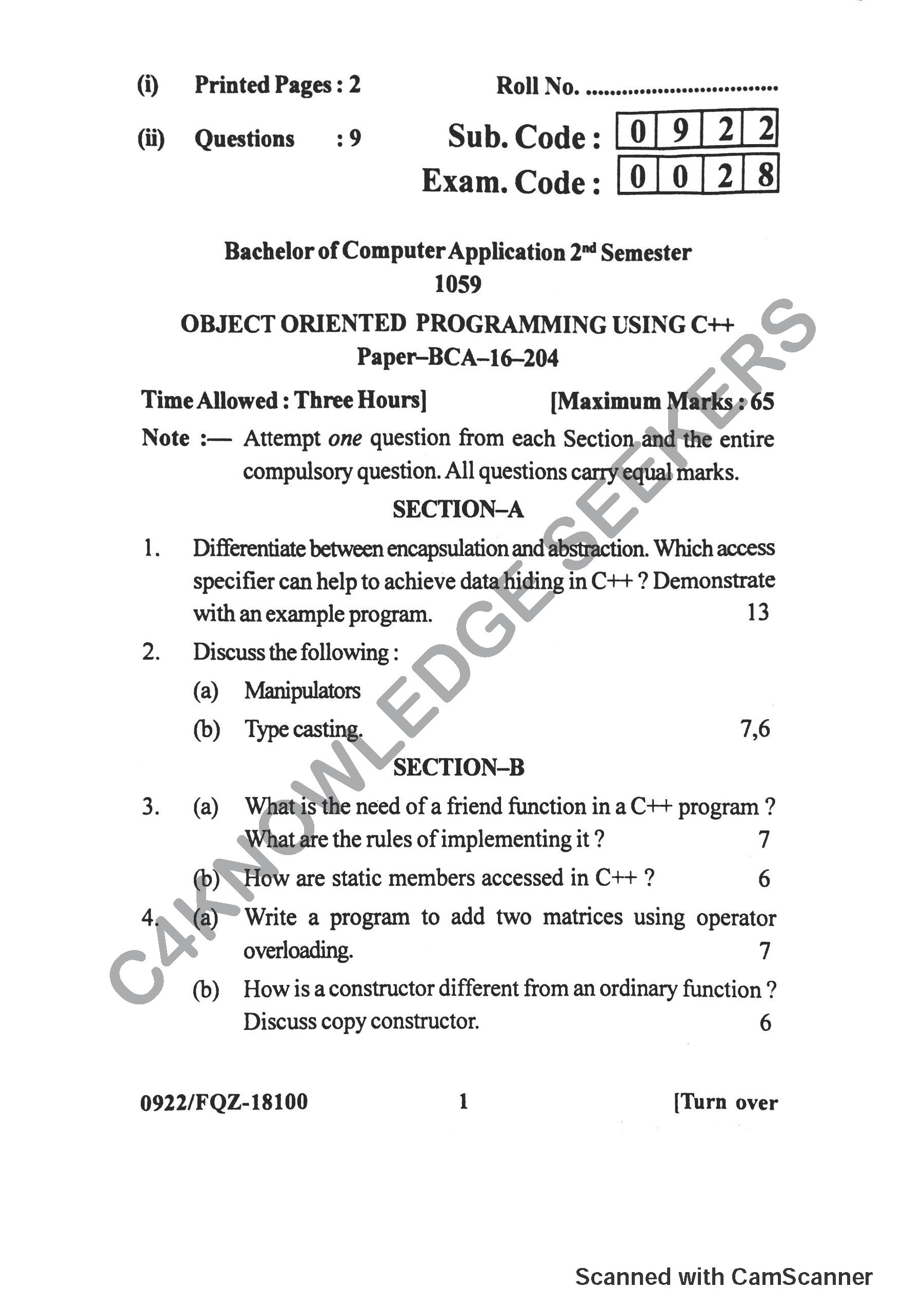 Question Paper 2019