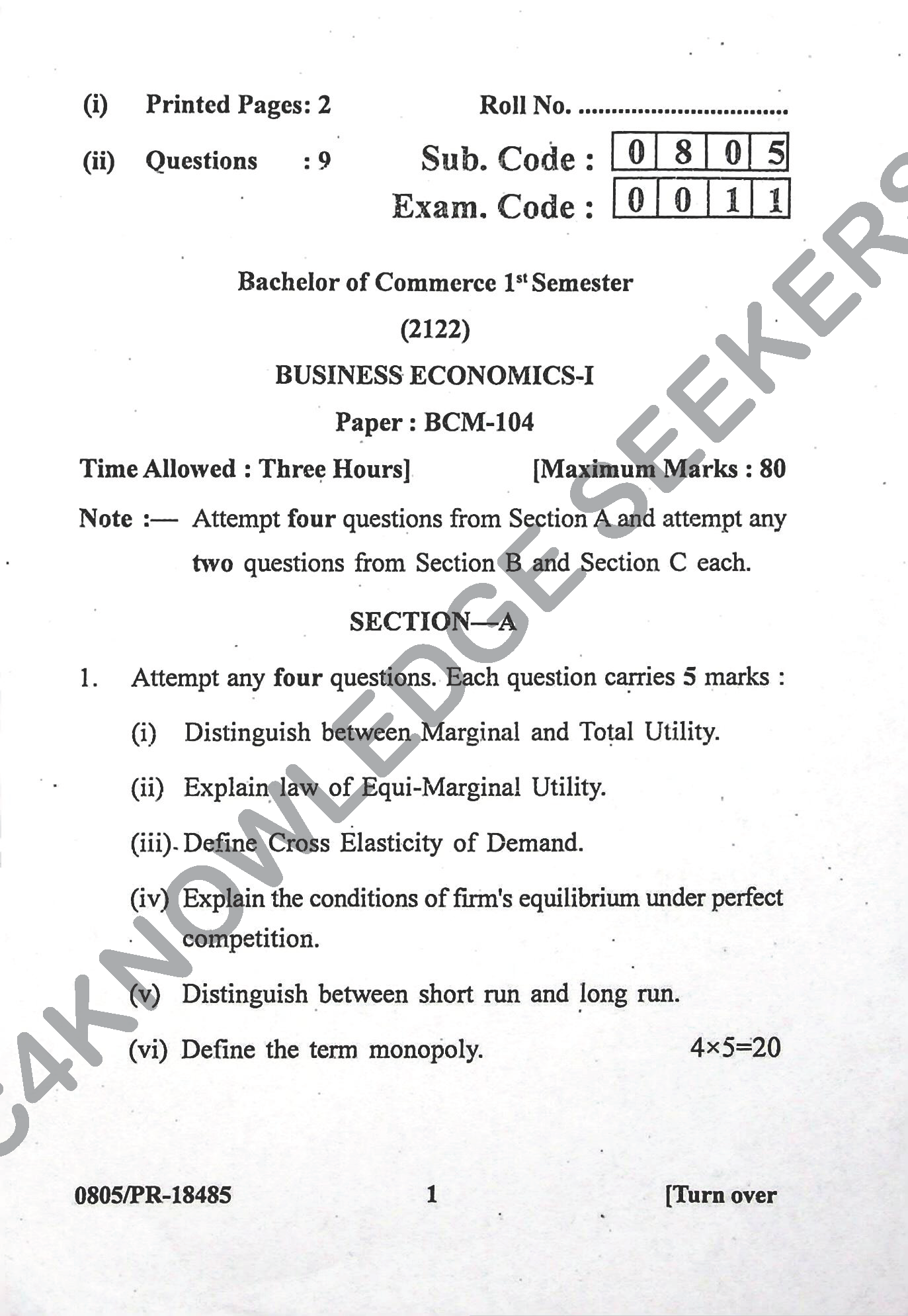 Question Paper Page 1