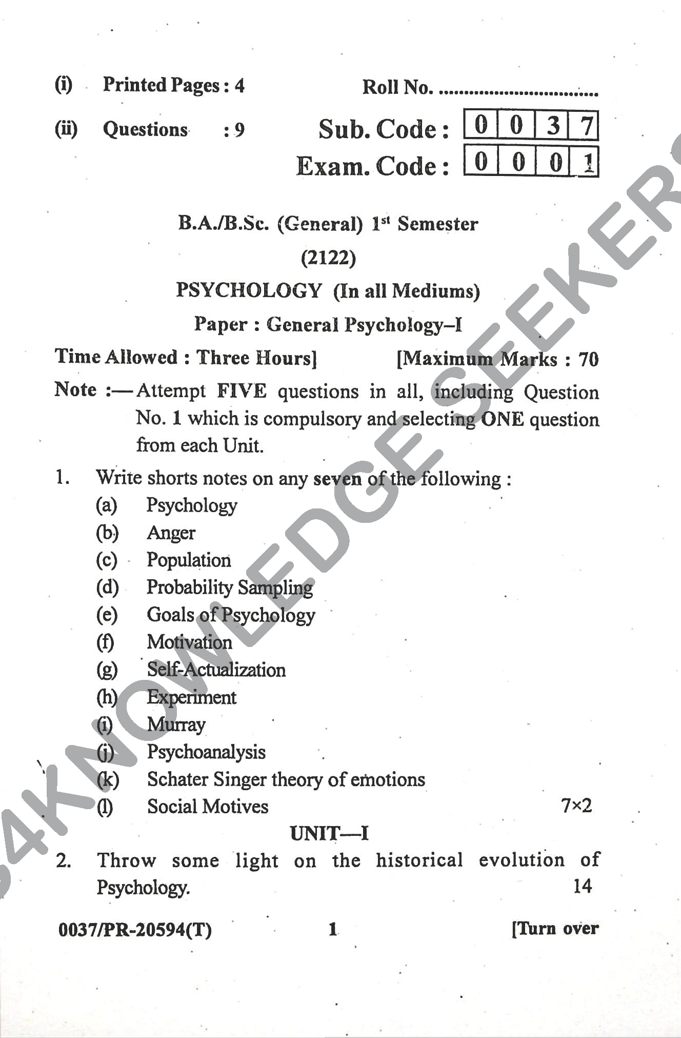 Question Paper Page 1