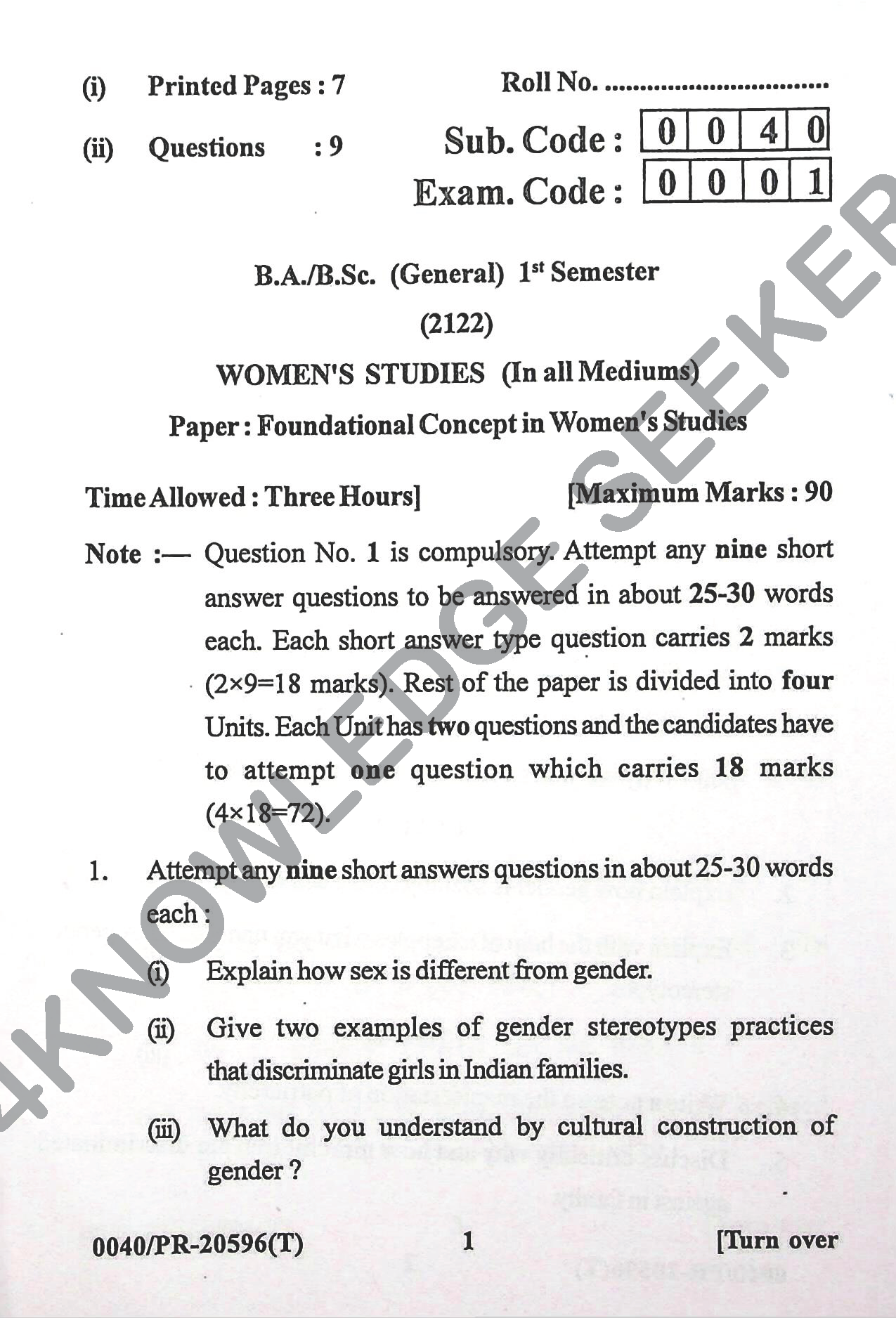 Question Paper Page 1