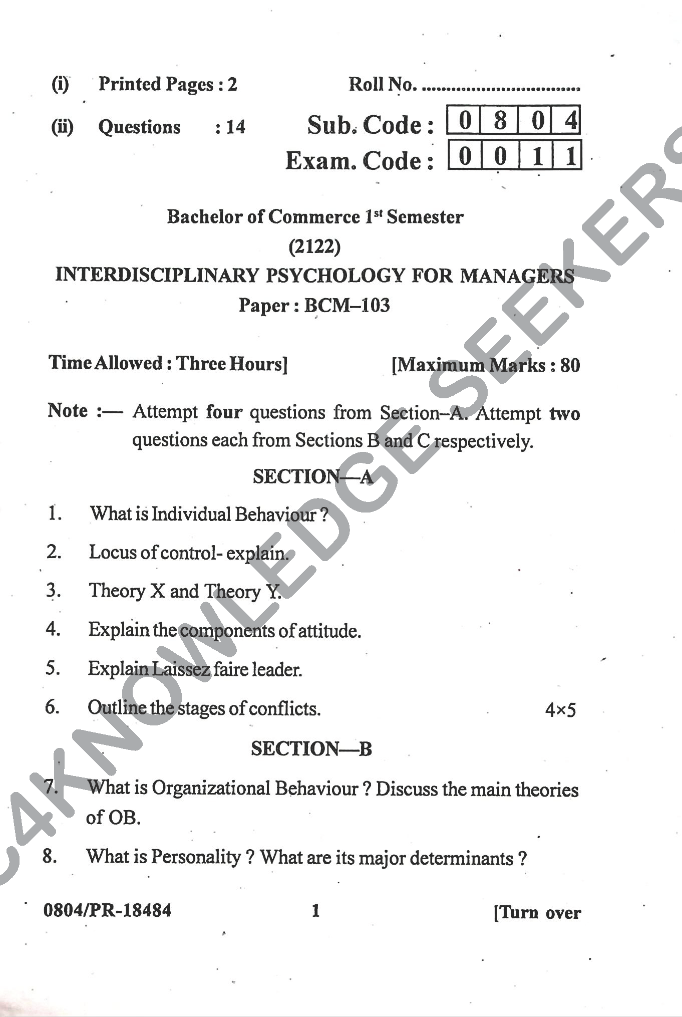 Question Paper Page 1