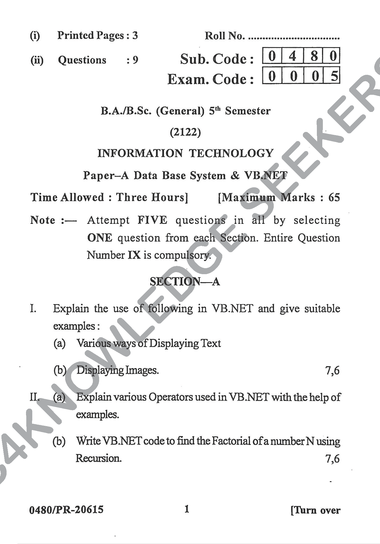 Question Paper Page 1