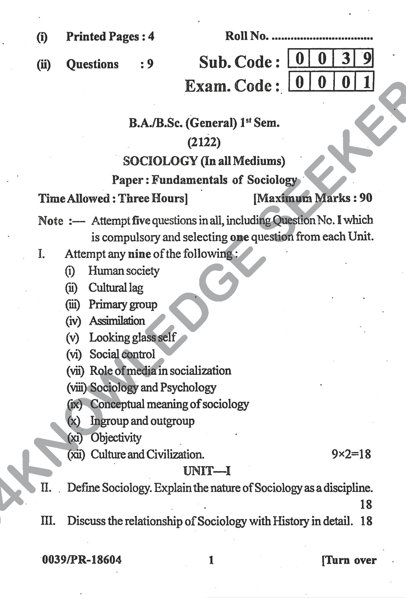 Question Paper Page 1