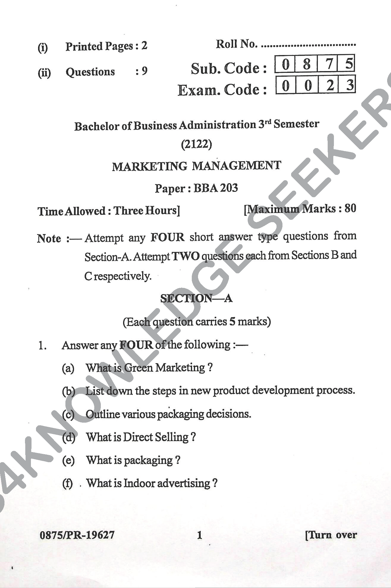 Question Paper Page 1