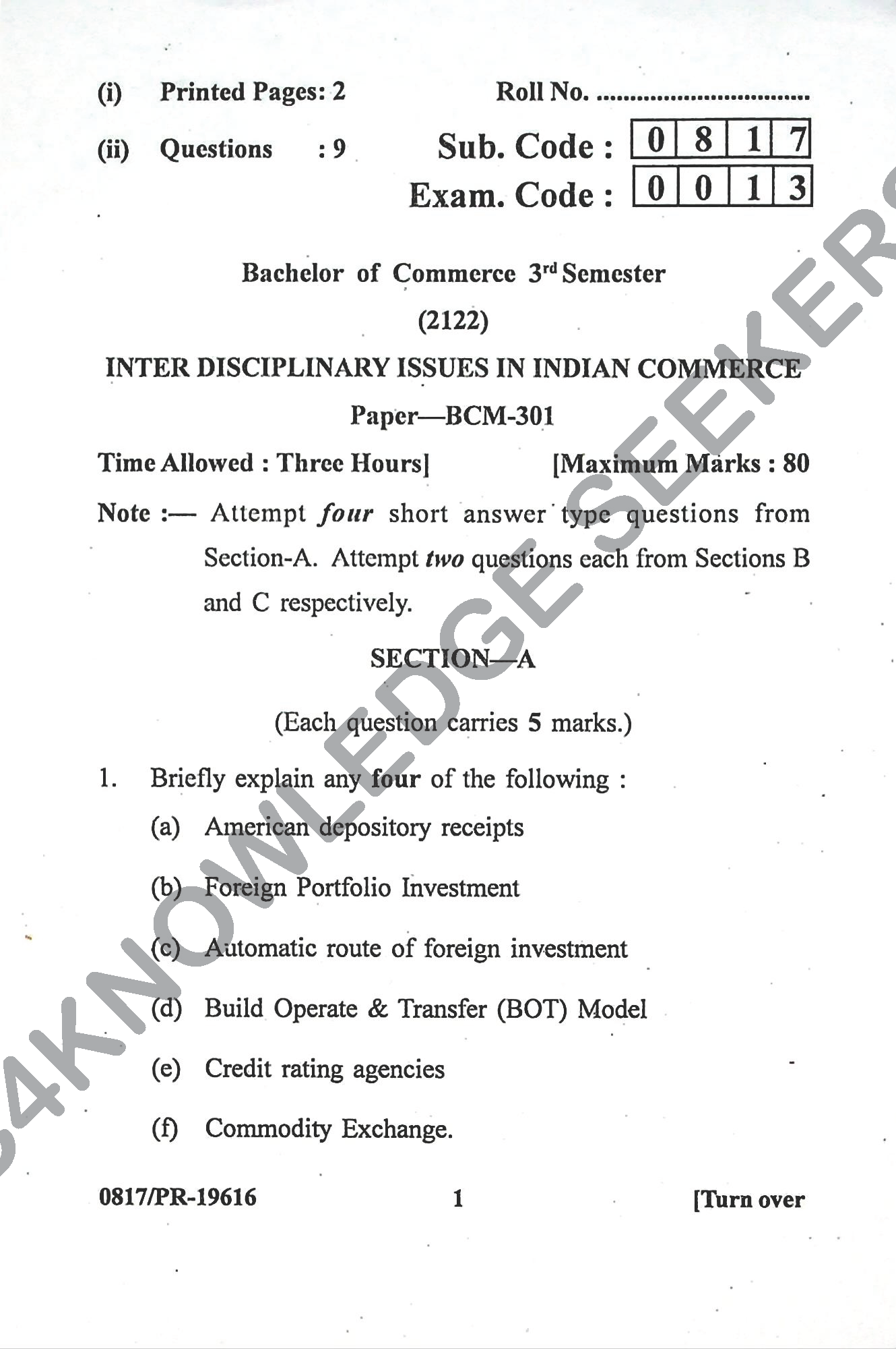 Question Paper Page 1