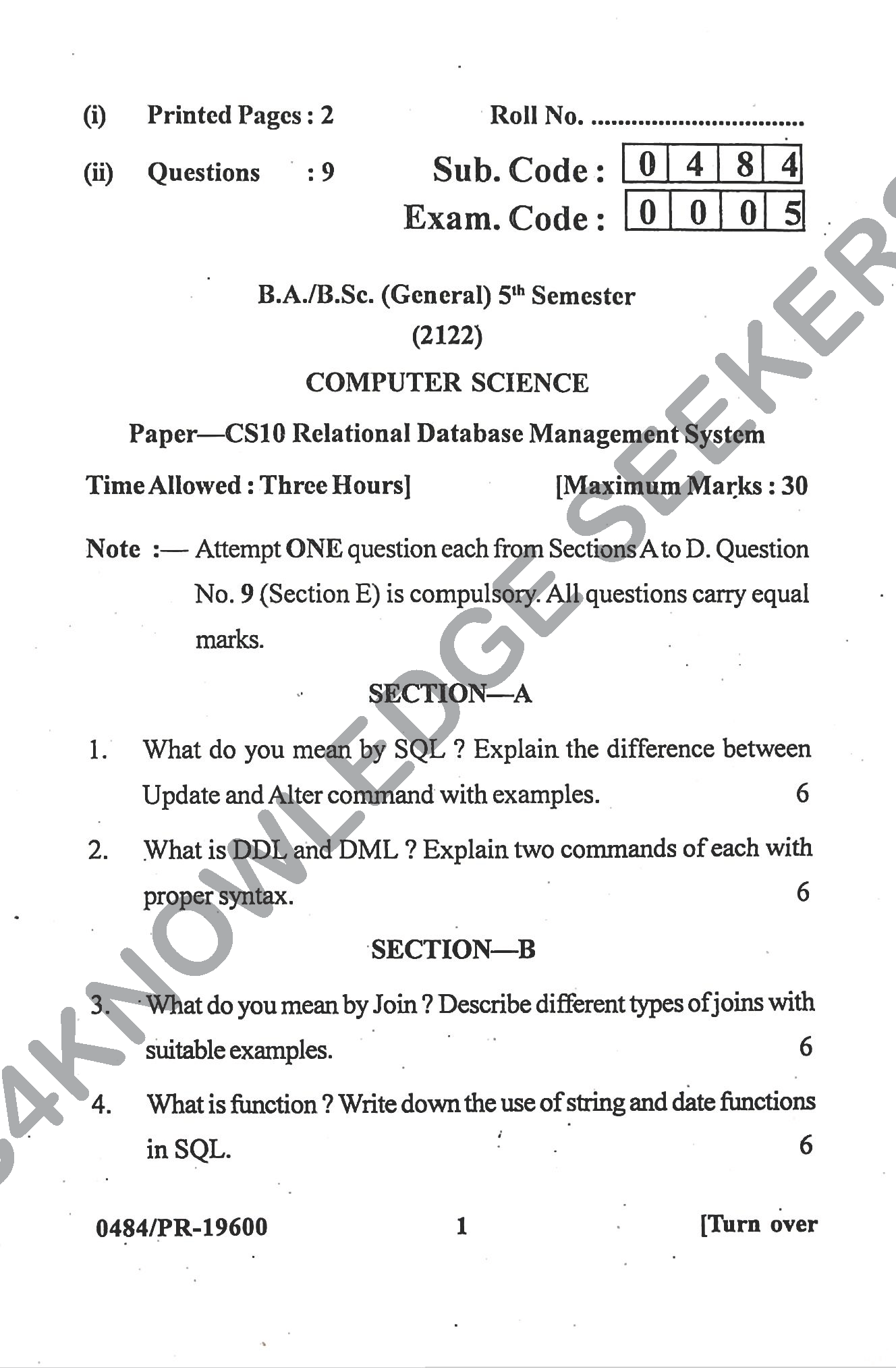 Question Paper Page 1