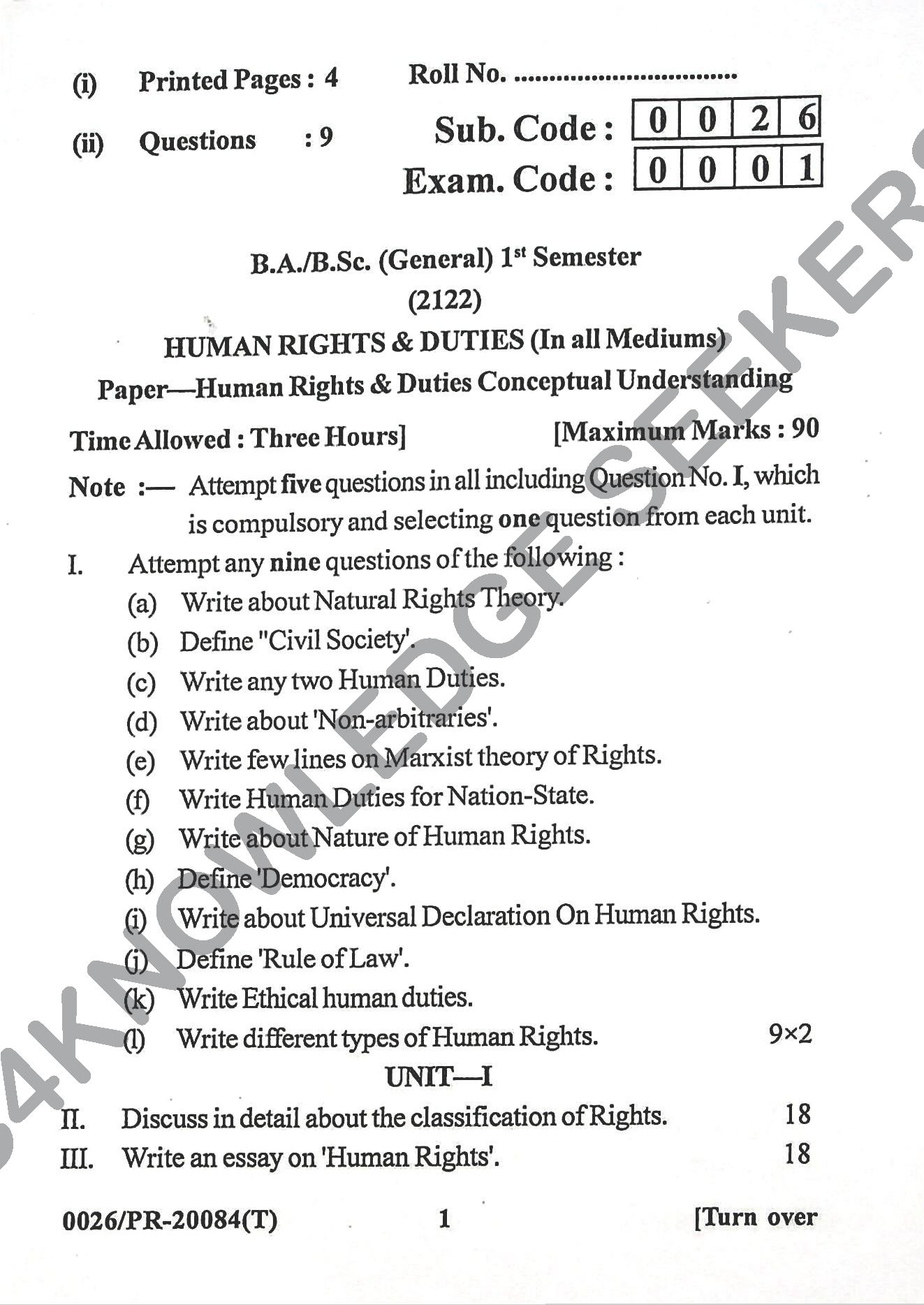 Question Paper Page 1