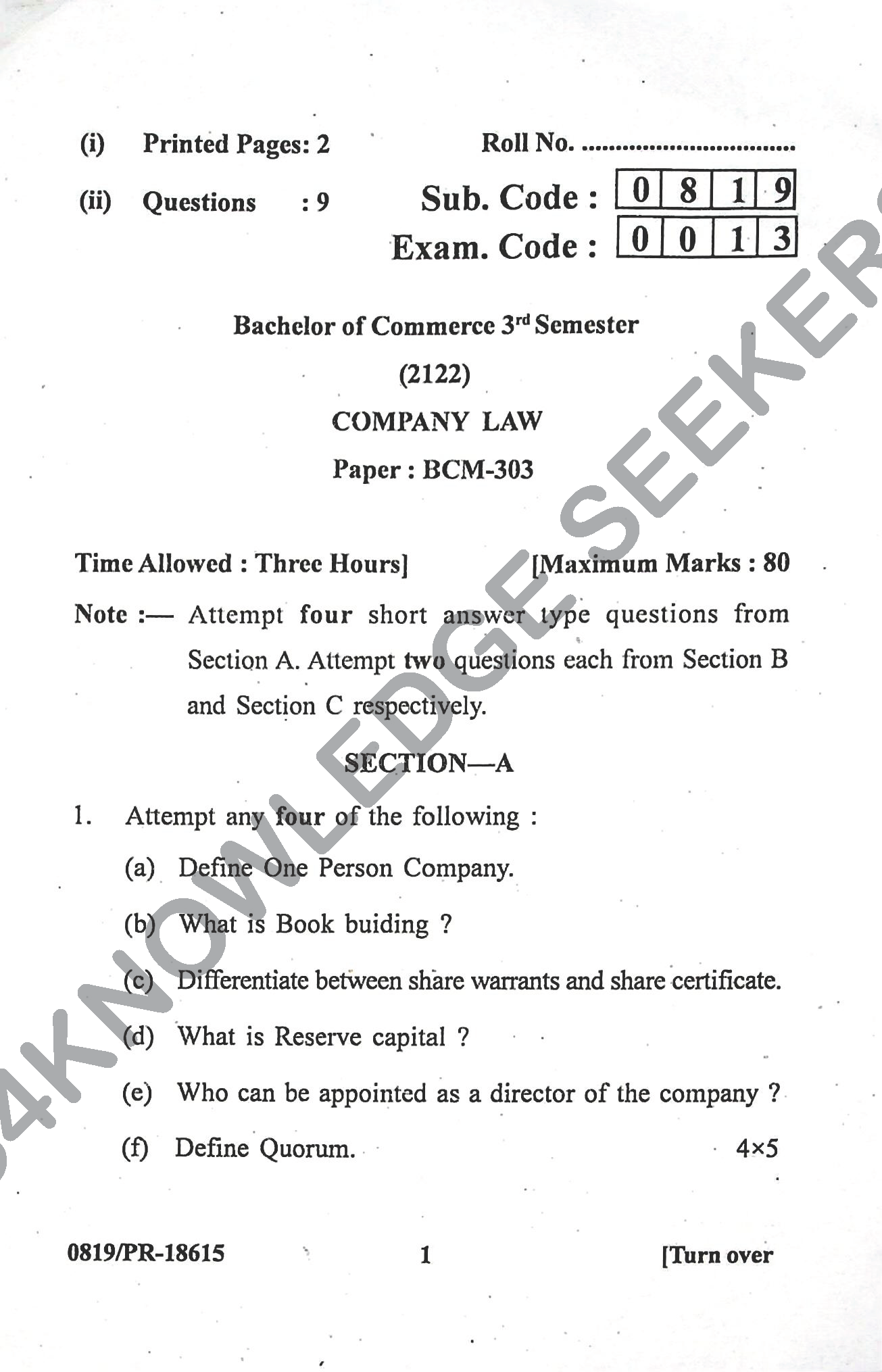 Question Paper Page 1
