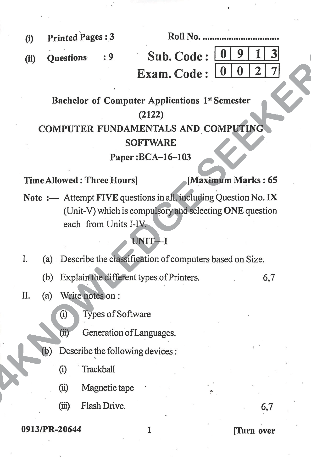 Question Paper Page 1